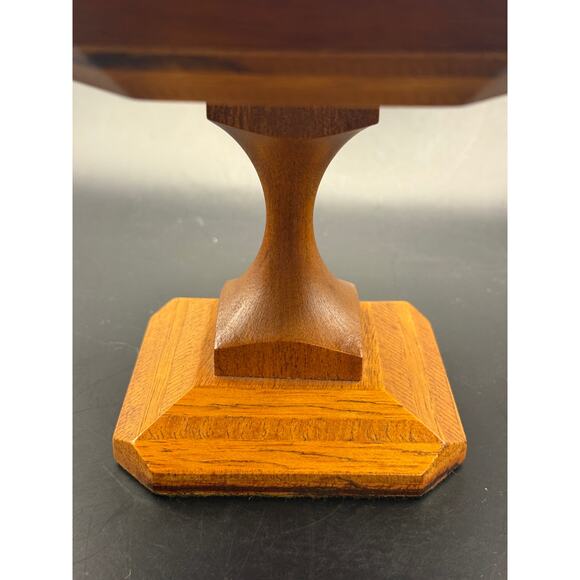 Vtg mixed wood octagon pedestal trinket compote bowl Golden brown - Picture 8 of 8